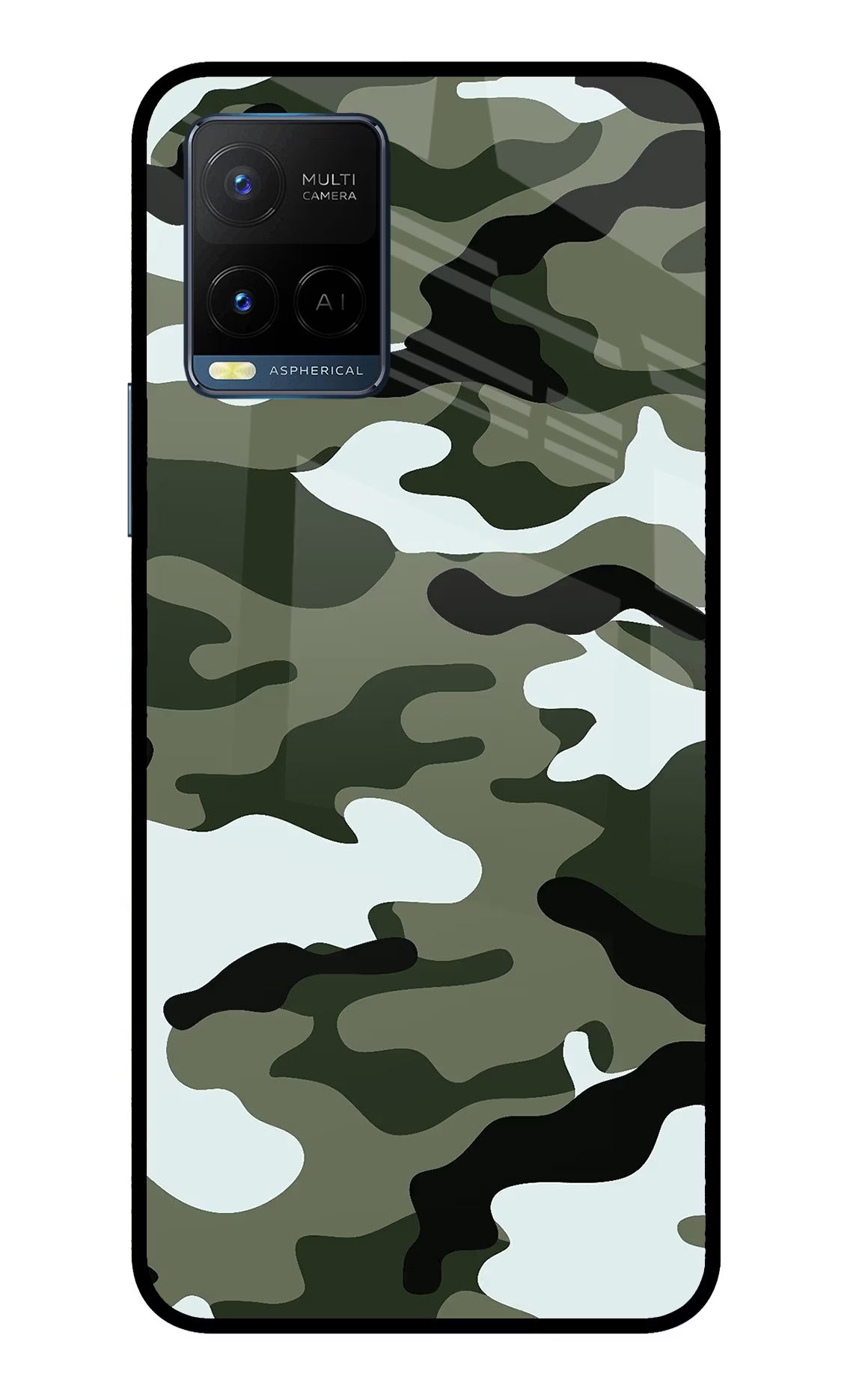 Camouflage Vivo Y33T Glass Case Back Cover by Casekaro
