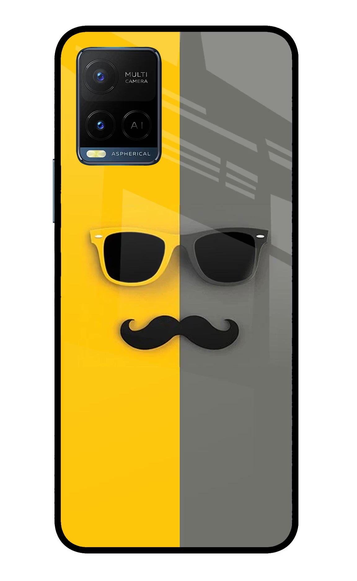 Sunglasses with Mustache Vivo Y33T Glass Case Back Cover by Casekaro