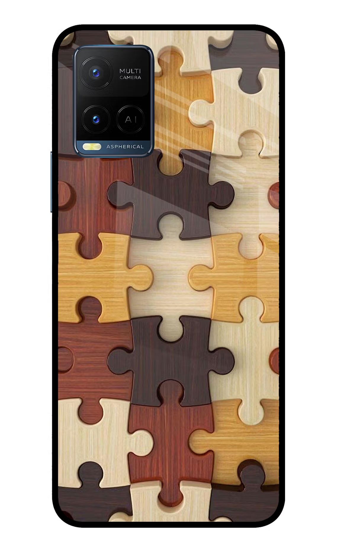 Wooden Puzzle Vivo Y33T Glass Case Back Cover by Casekaro