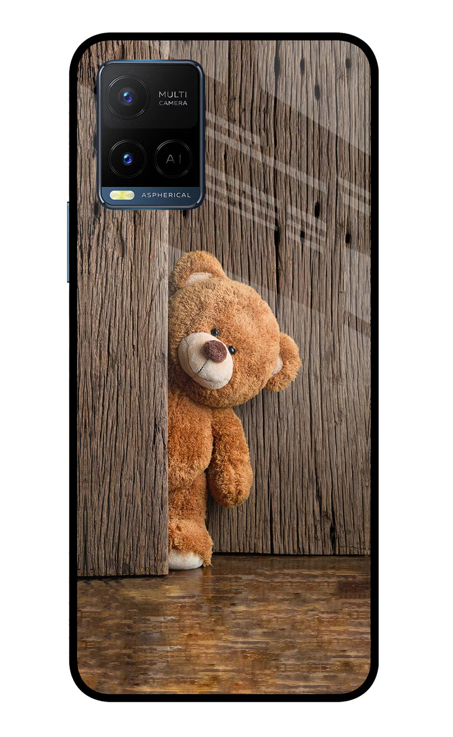Teddy Wooden Vivo Y33T Back Cover, Glass case
