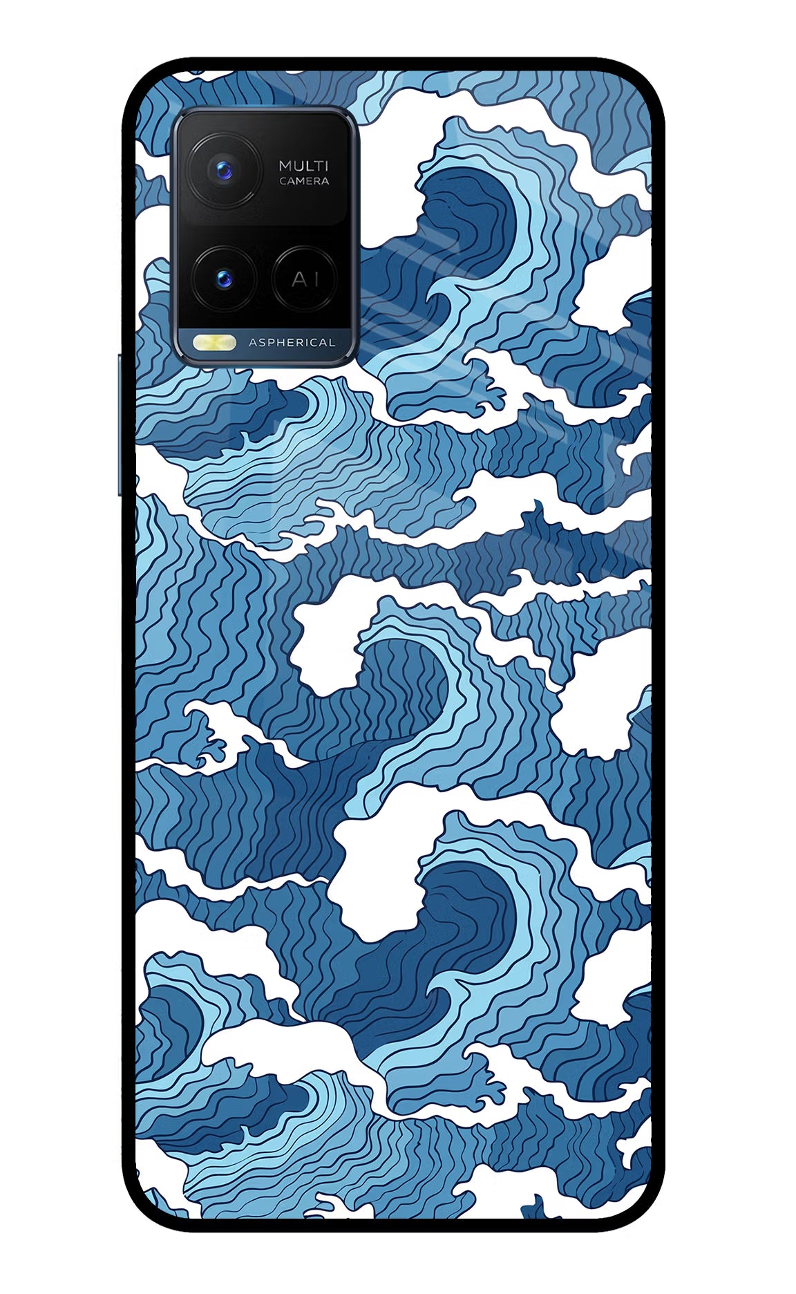 Blue Waves Vivo Y33T Glass Case Back Cover by Casekaro