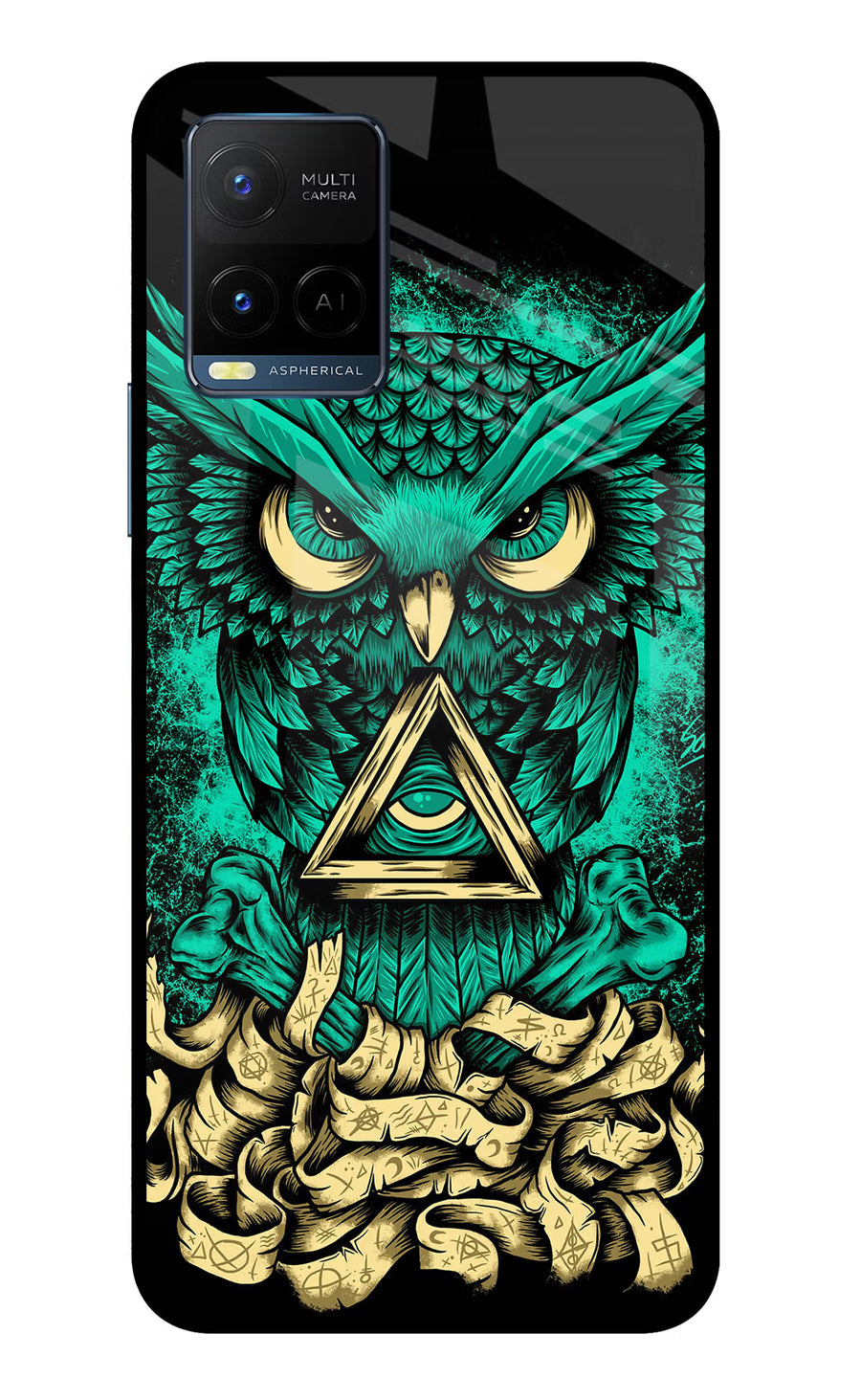 Green Owl Vivo Y33T Back Cover, Glass case