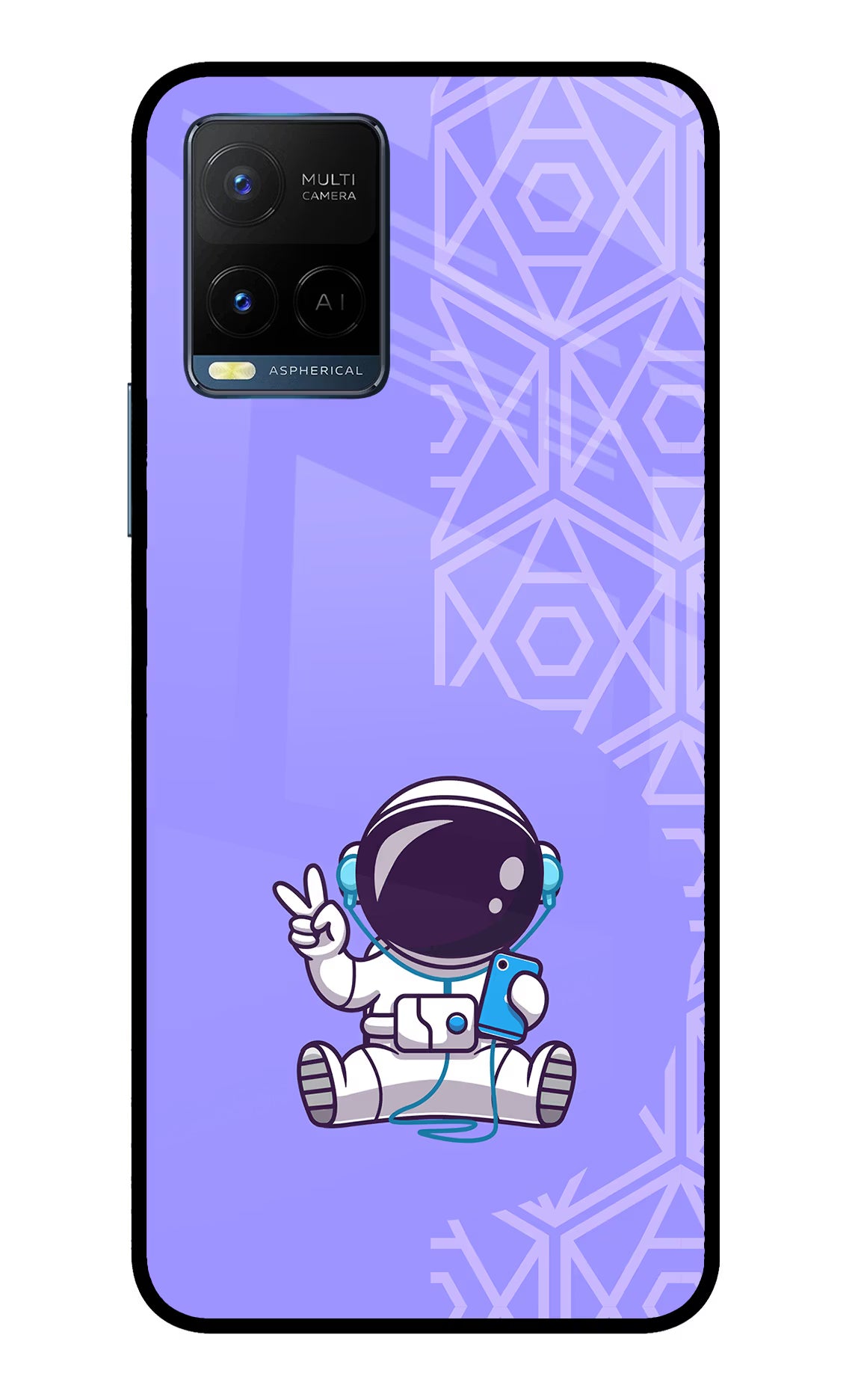 Cute Astronaut Chilling Vivo Y33T Glass Case Back Cover by Casekaro