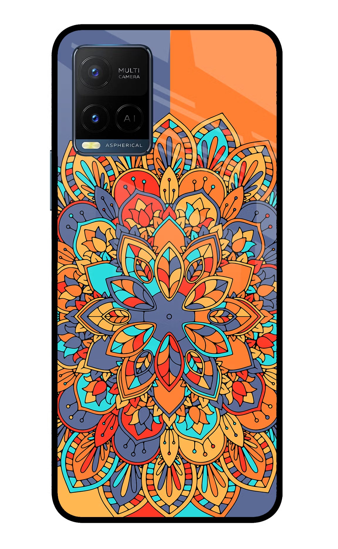 Color Mandala Vivo Y33T Glass Case Back Cover by Casekaro