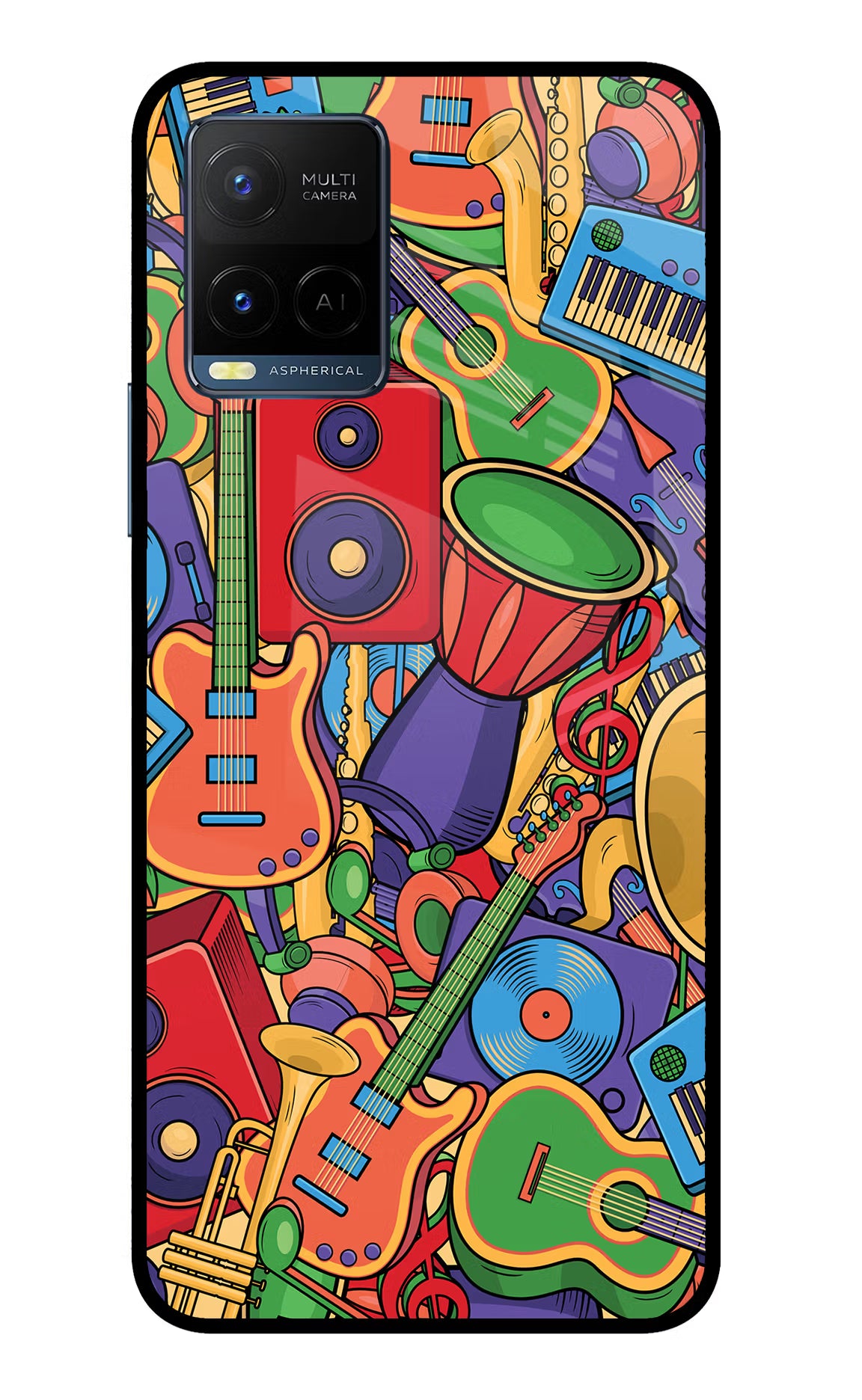 Music Instrument Doodle Vivo Y33T Glass Case Back Cover by Casekaro