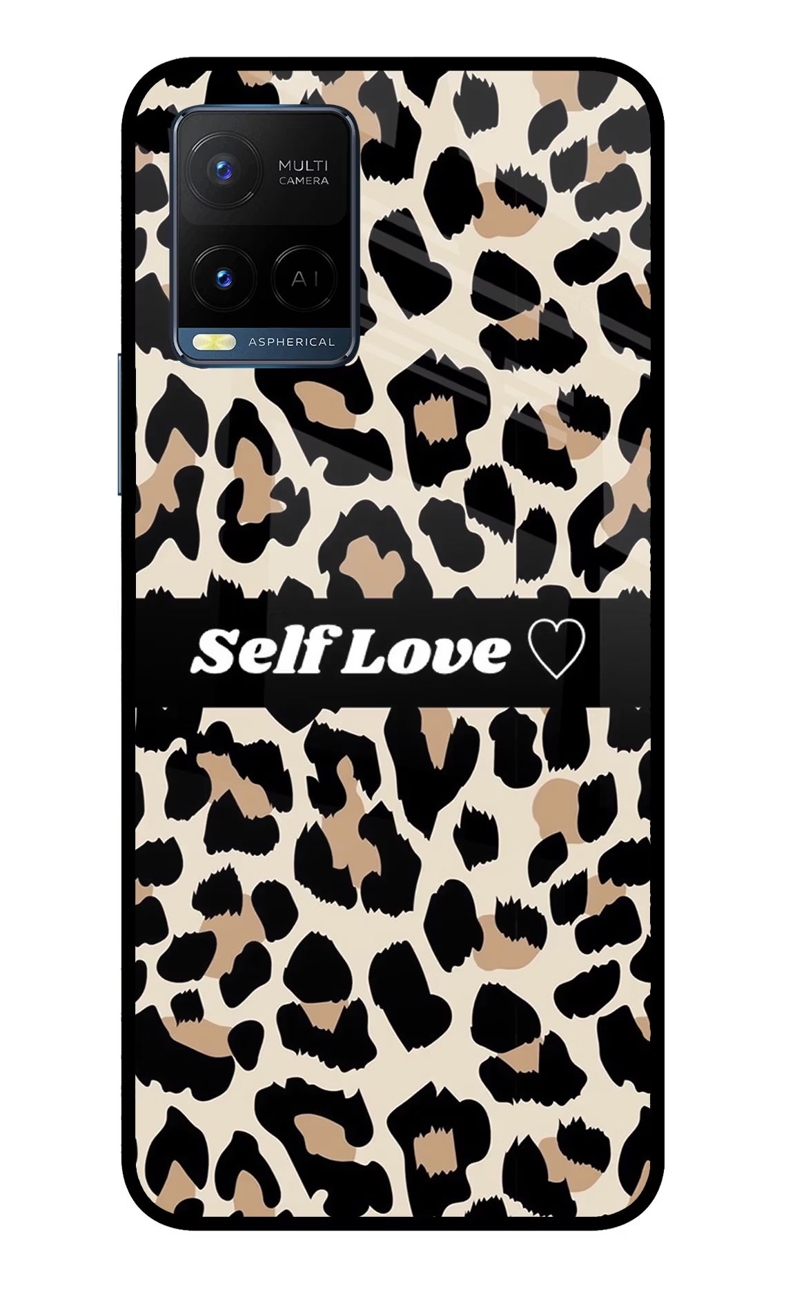 Leopard Print Self Love Vivo Y33T Glass Case Back Cover by Casekaro