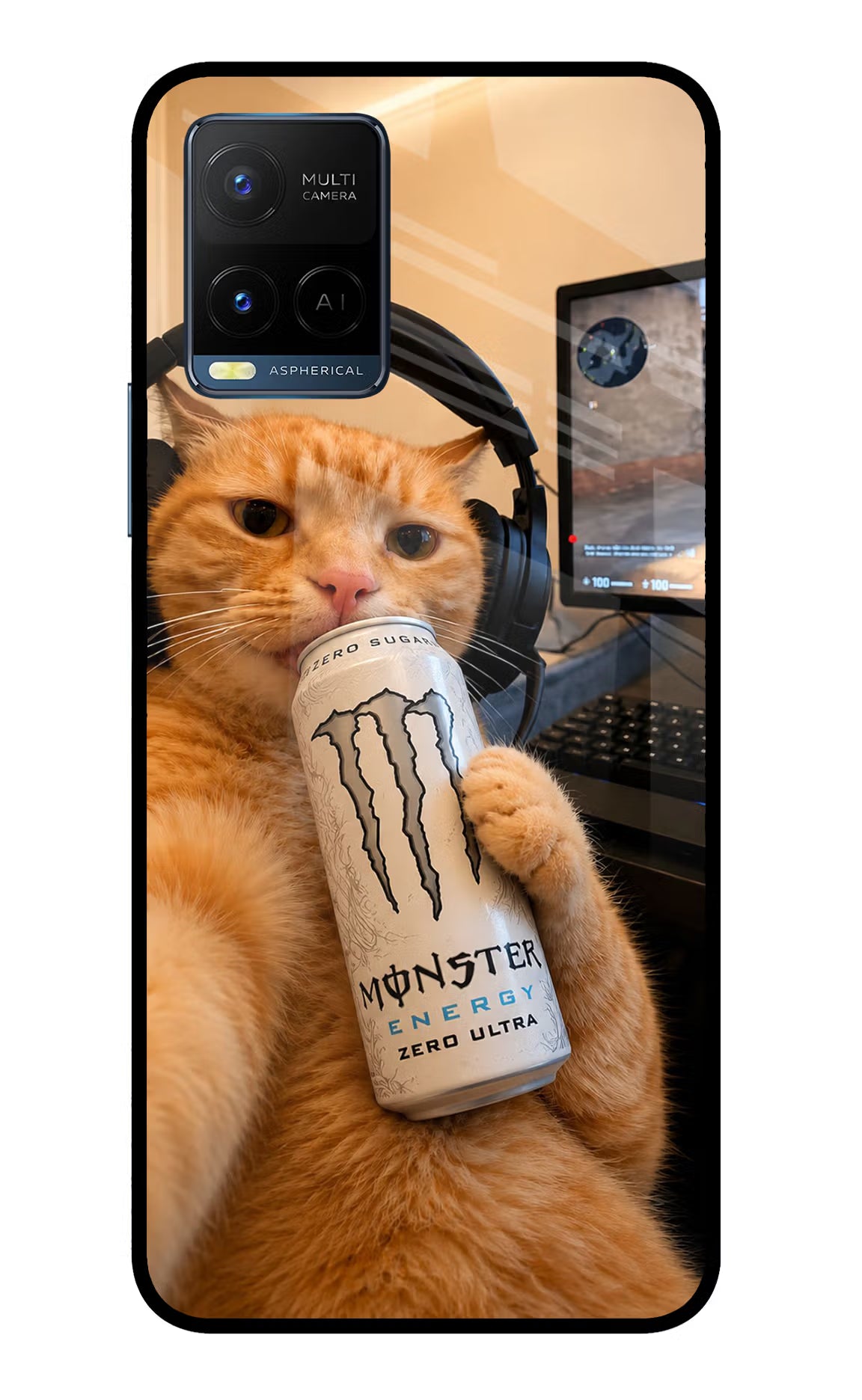 Gamer Cat Energy Vivo Y33T Glass Case