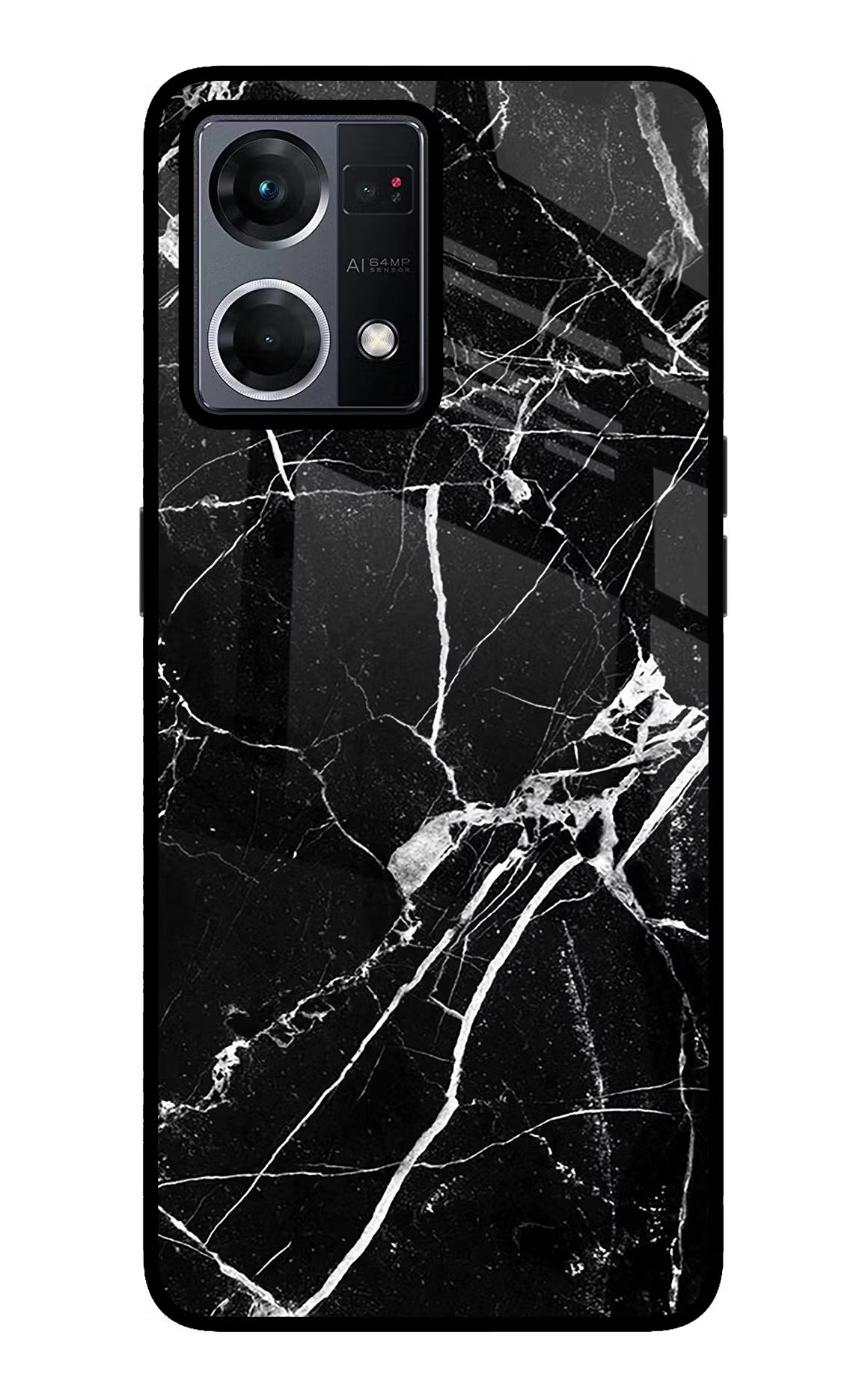 Black Marble Pattern Oppo F21 Pro 4G Glass Case Back Cover by Casekaro