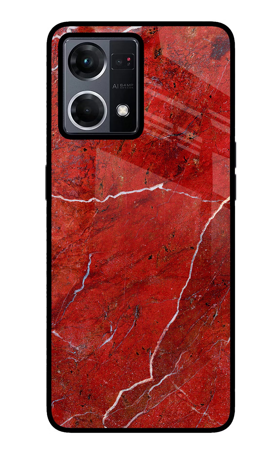 Red Marble Design Oppo F21 Pro 4G Glass Case Back Cover by Casekaro