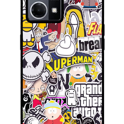 Sticker Bomb Oppo F21 Pro 4G Glass Case Back Cover by Casekaro