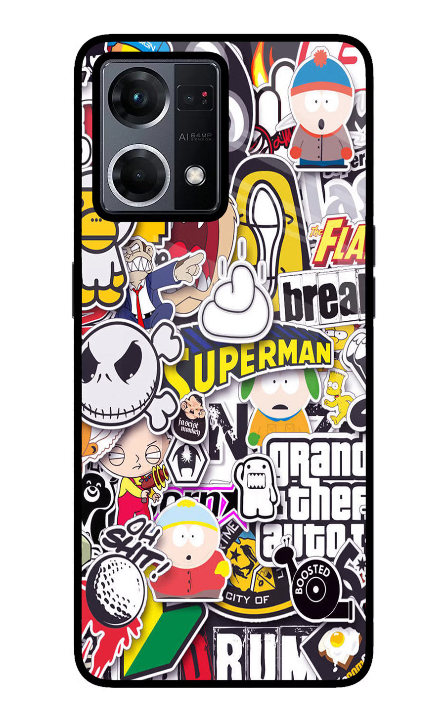 Sticker Bomb Oppo F21 Pro 4G Back Cover, Glass case