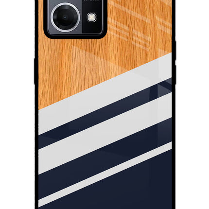 Blue and white wooden Oppo F21 Pro 4G Glass Case Back Cover by Casekaro