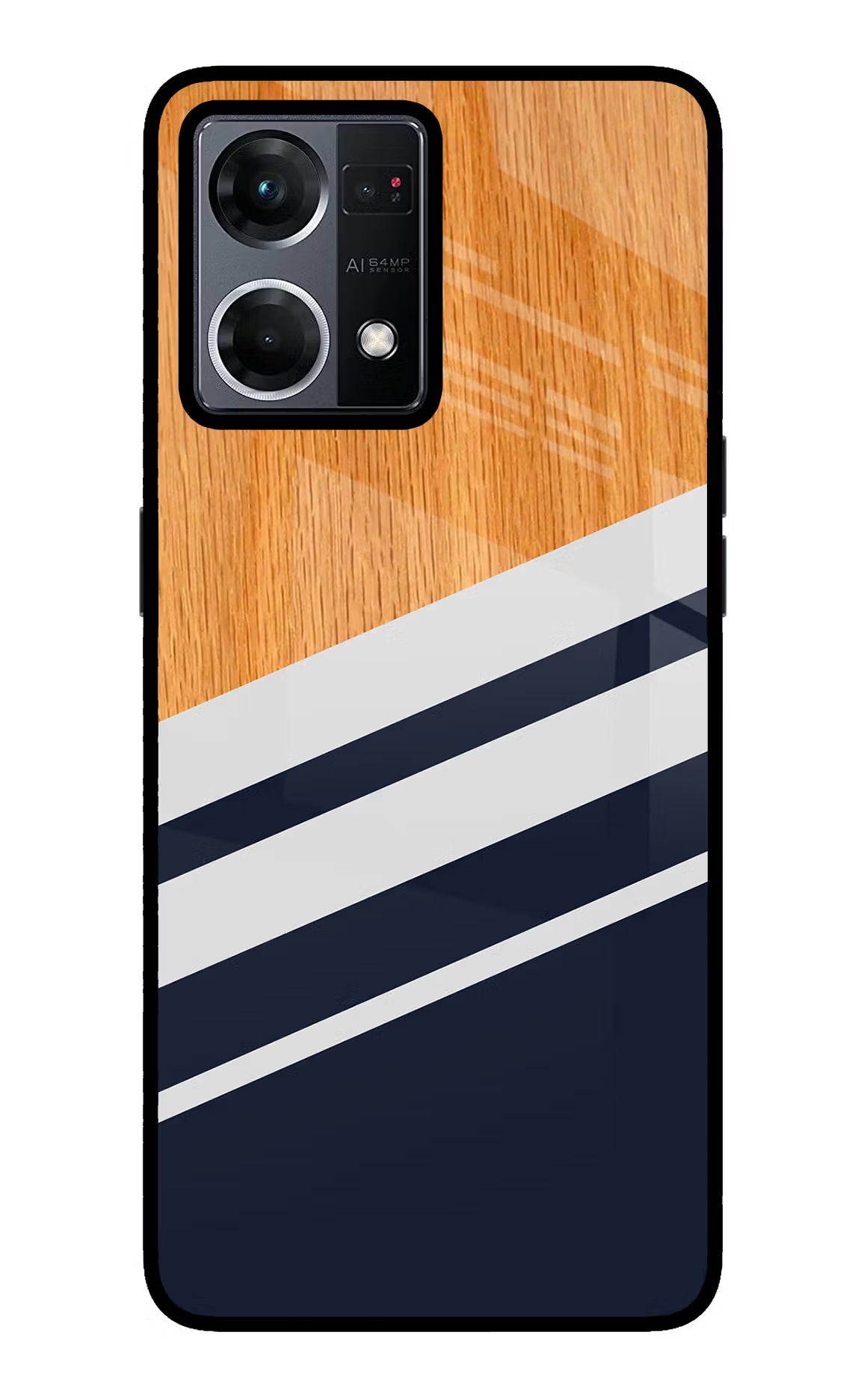Blue and white wooden Oppo F21 Pro 4G Glass Case Back Cover by Casekaro