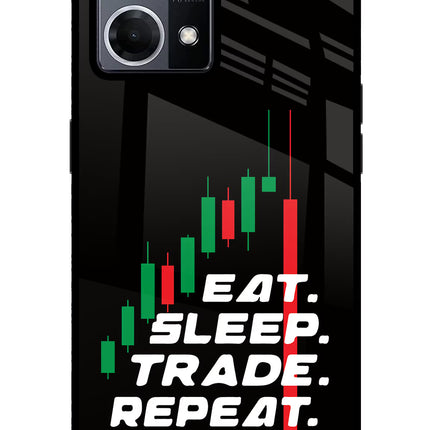 Eat Sleep Trade Repeat Oppo F21 Pro 4G Glass Case Back Cover by Casekaro