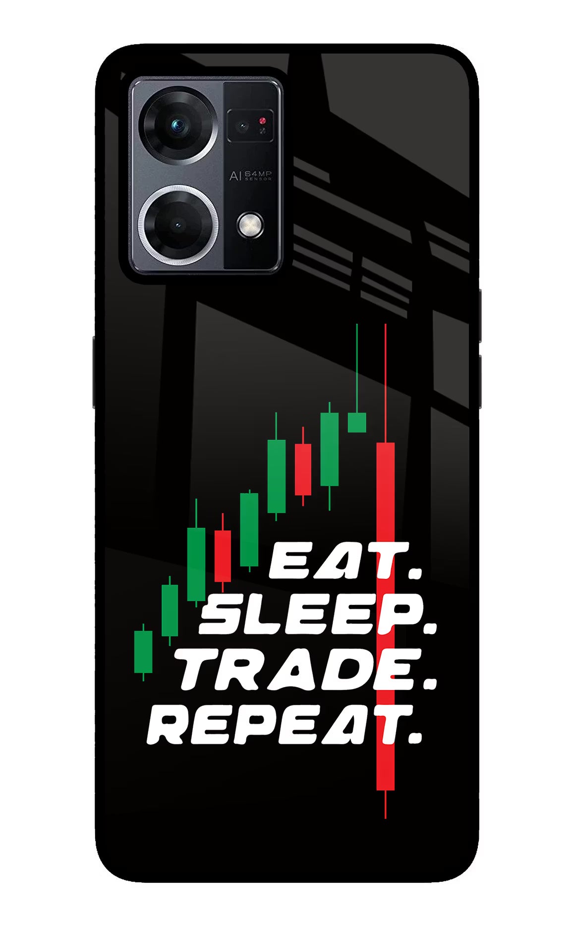 Eat Sleep Trade Repeat Oppo F21 Pro 4G Glass Case Back Cover by Casekaro