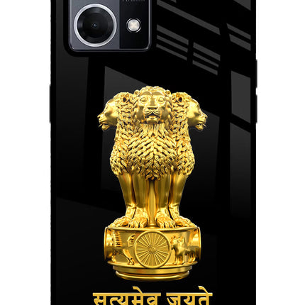 Satyamev Jayate Golden Oppo F21 Pro 4G Glass Case Back Cover by Casekaro
