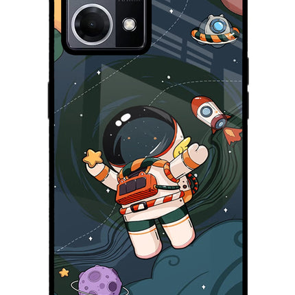 Cartoon Astronaut Oppo F21 Pro 4G Glass Case Back Cover by Casekaro