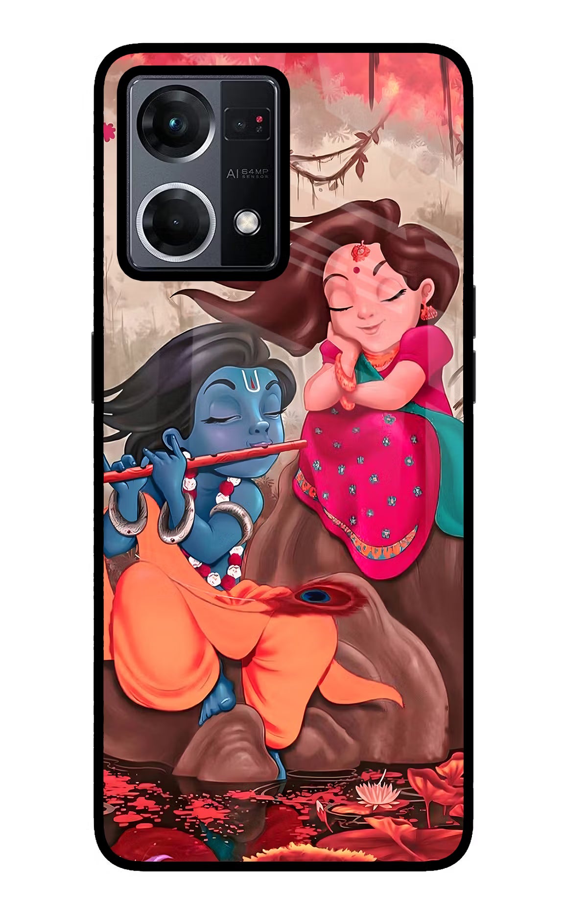 Radhe Krishna Oppo F21 Pro 4G Glass Case Back Cover by Casekaro