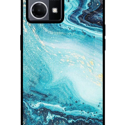 Blue Glitter Marble Oppo F21 Pro 4G Glass Case Back Cover by Casekaro
