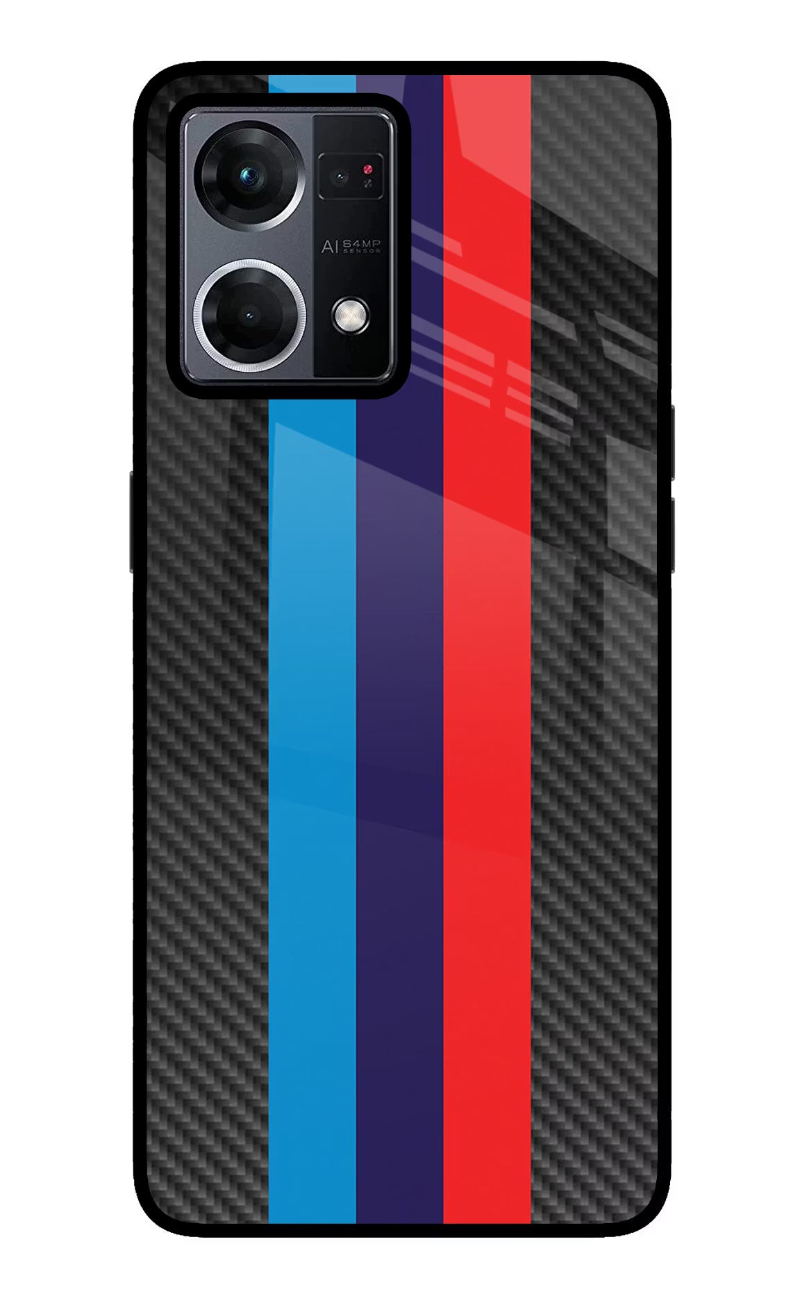 BMW Stripes Pattern Oppo F21 Pro 4G Glass Case Back Cover by Casekaro