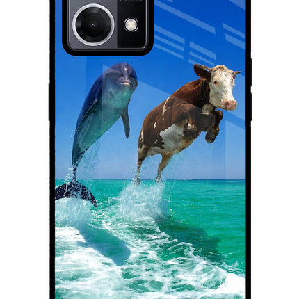 Dolphin vs Cow Oppo F21 Pro 4G Glass Case Back Cover by Casekaro