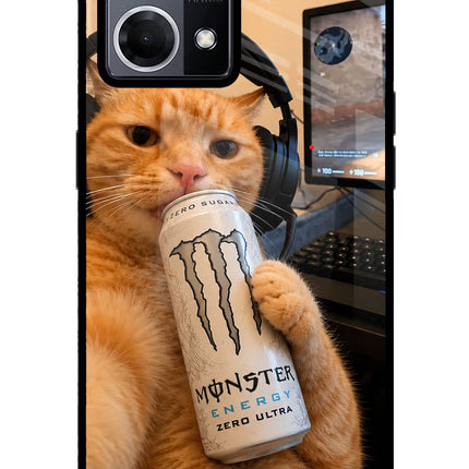Gamer Cat Energy Oppo F21 Pro 4G Glass Case Back Cover by Casekaro