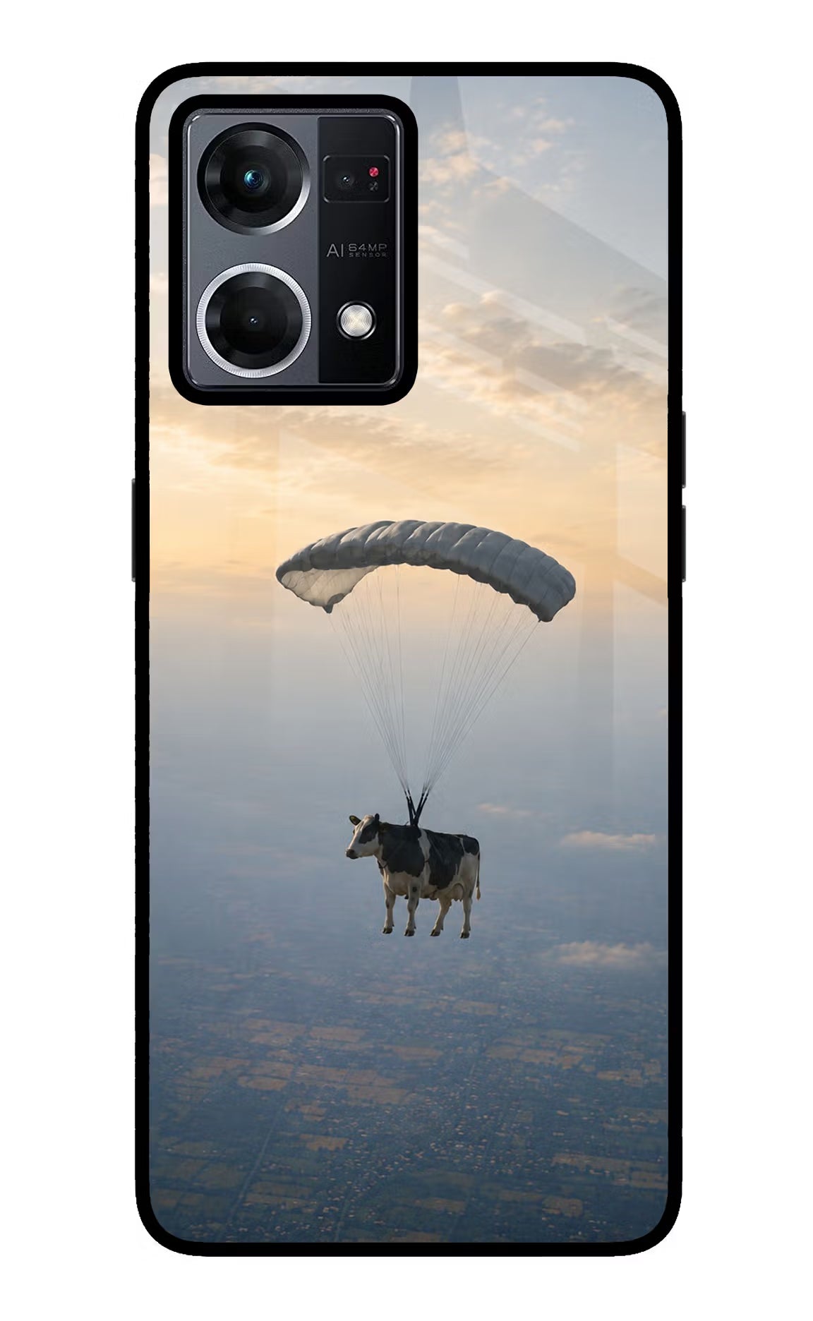 Skydiving Cow Oppo F21 Pro 4G Glass Case