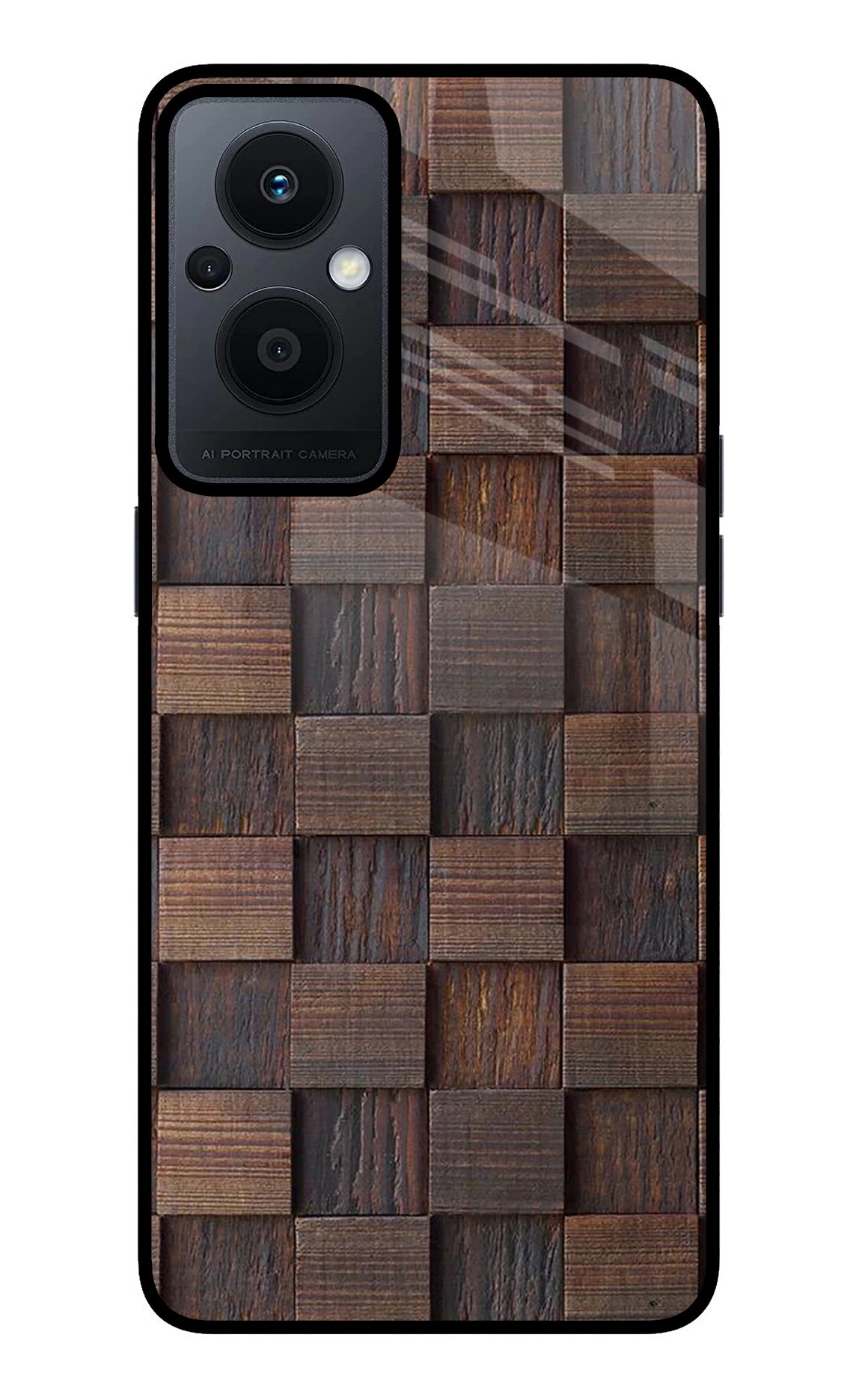 Wooden Cube Design Oppo F21 Pro 5G Glass Case