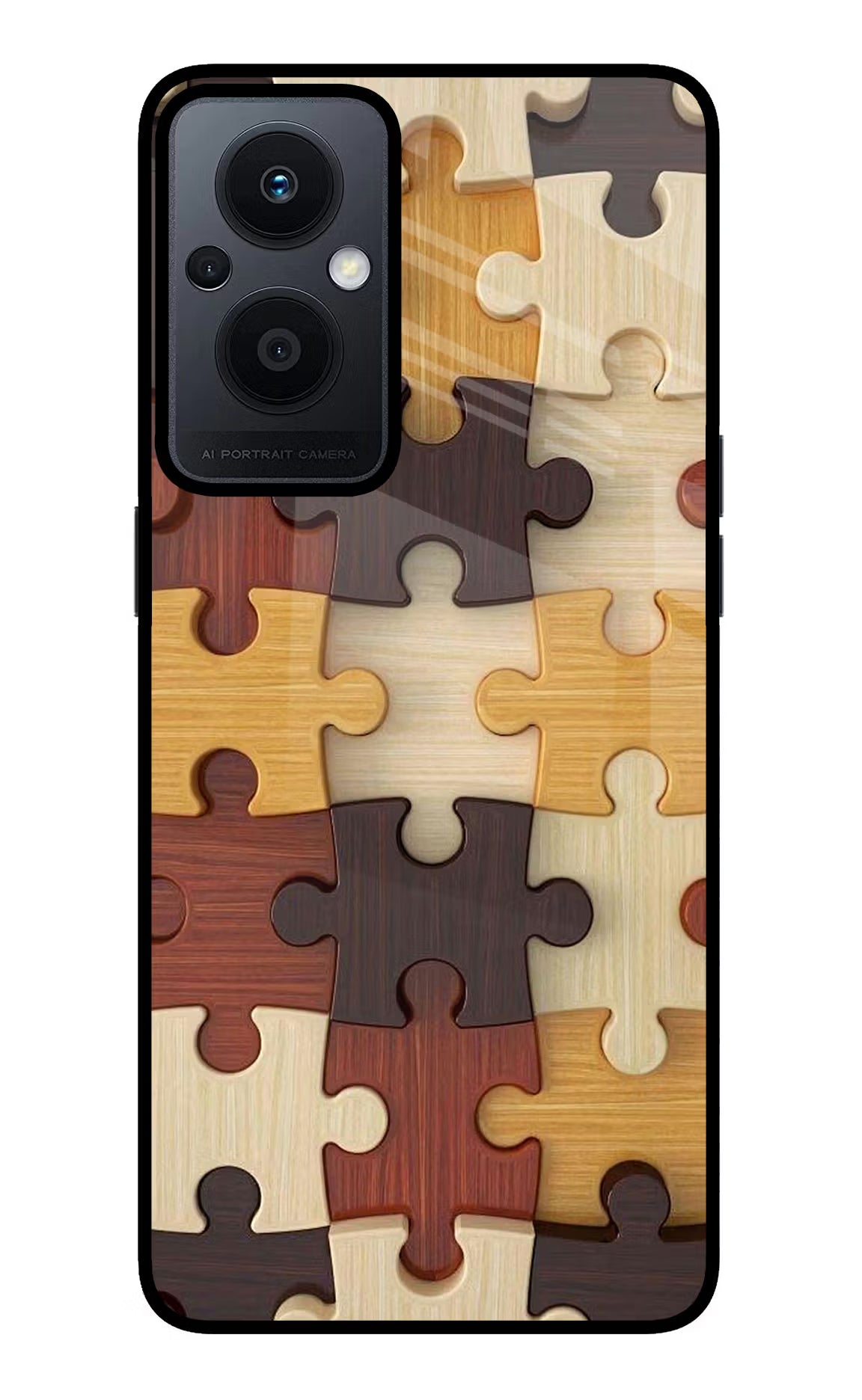 Wooden Puzzle Oppo F21 Pro 5G Glass Case Back Cover by Casekaro