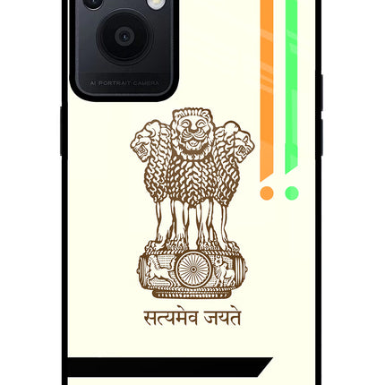 Satyamev Jayate Brown Logo Oppo F21 Pro 5G Glass Case Back Cover by Casekaro