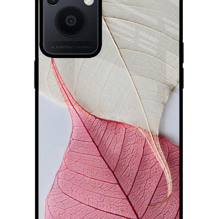 White Pink Leaf Oppo F21 Pro 5G Glass Case Back Cover by Casekaro