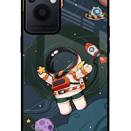 Cartoon Astronaut Oppo F21 Pro 5G Glass Case Back Cover by Casekaro