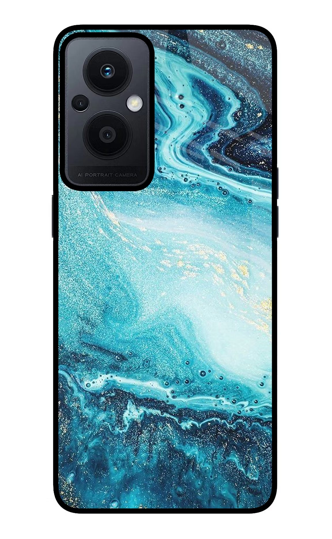 Blue Glitter Marble Oppo F21 Pro 5G Glass Case Back Cover by Casekaro