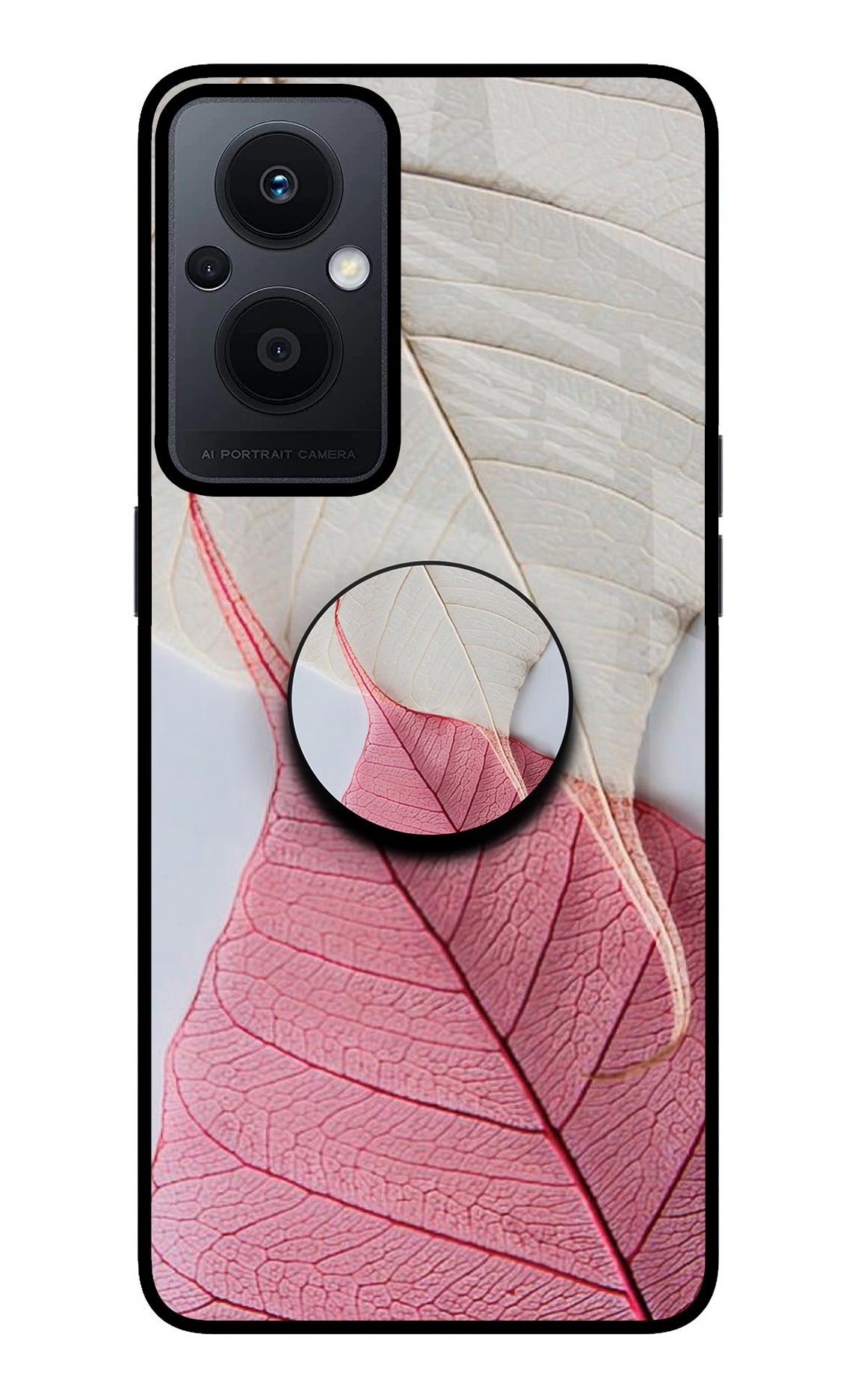 White Pink Leaf Oppo F21 Pro 5G Glass Case
