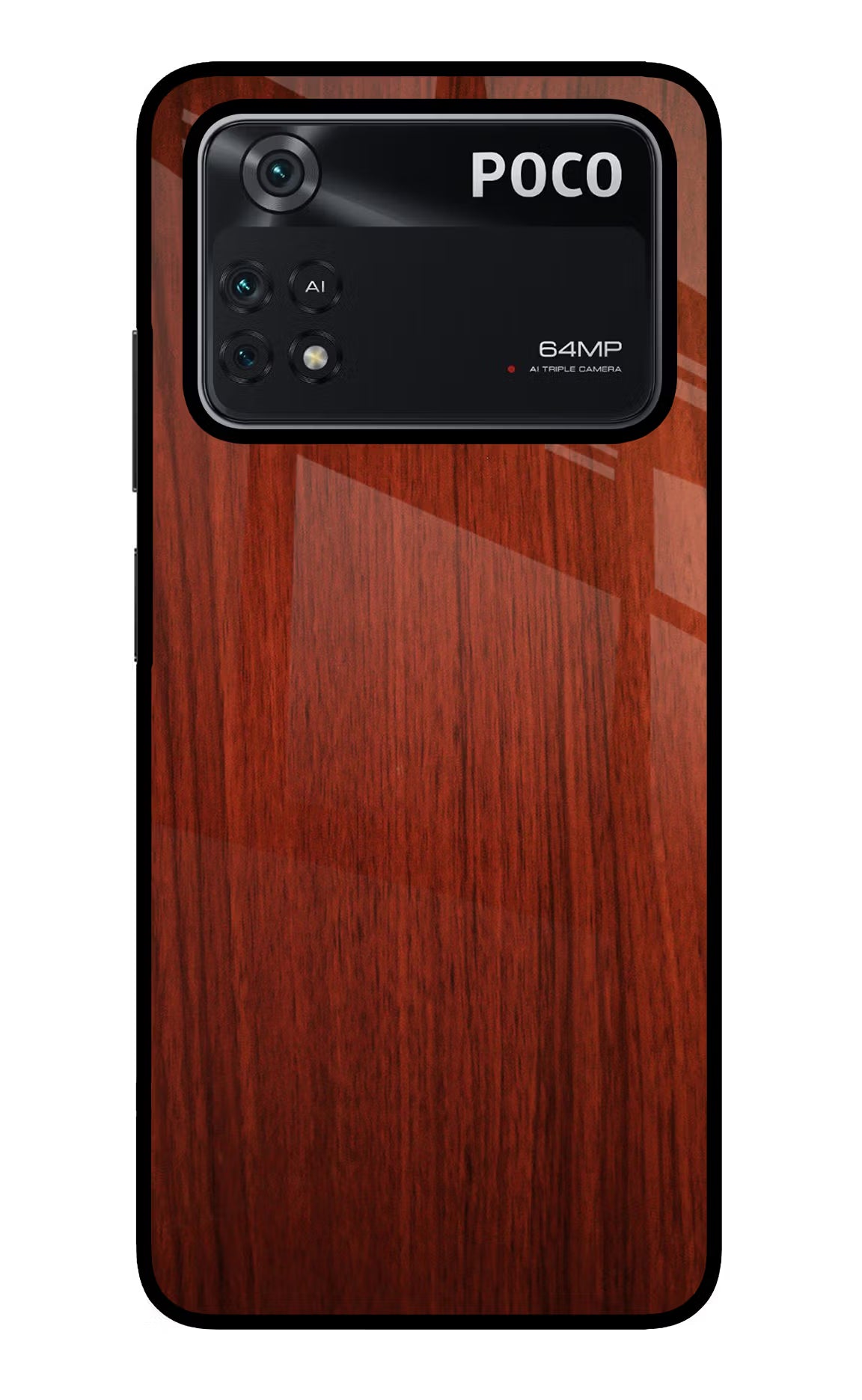 Wooden Plain Pattern Poco M4 Pro 4G Glass Case