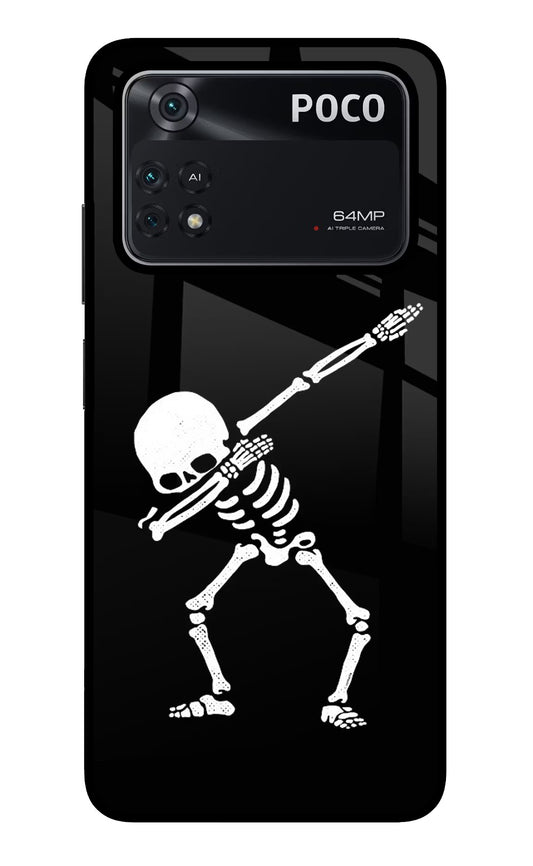 Dabbing Skeleton Art Poco M4 Pro 4G Glass Case