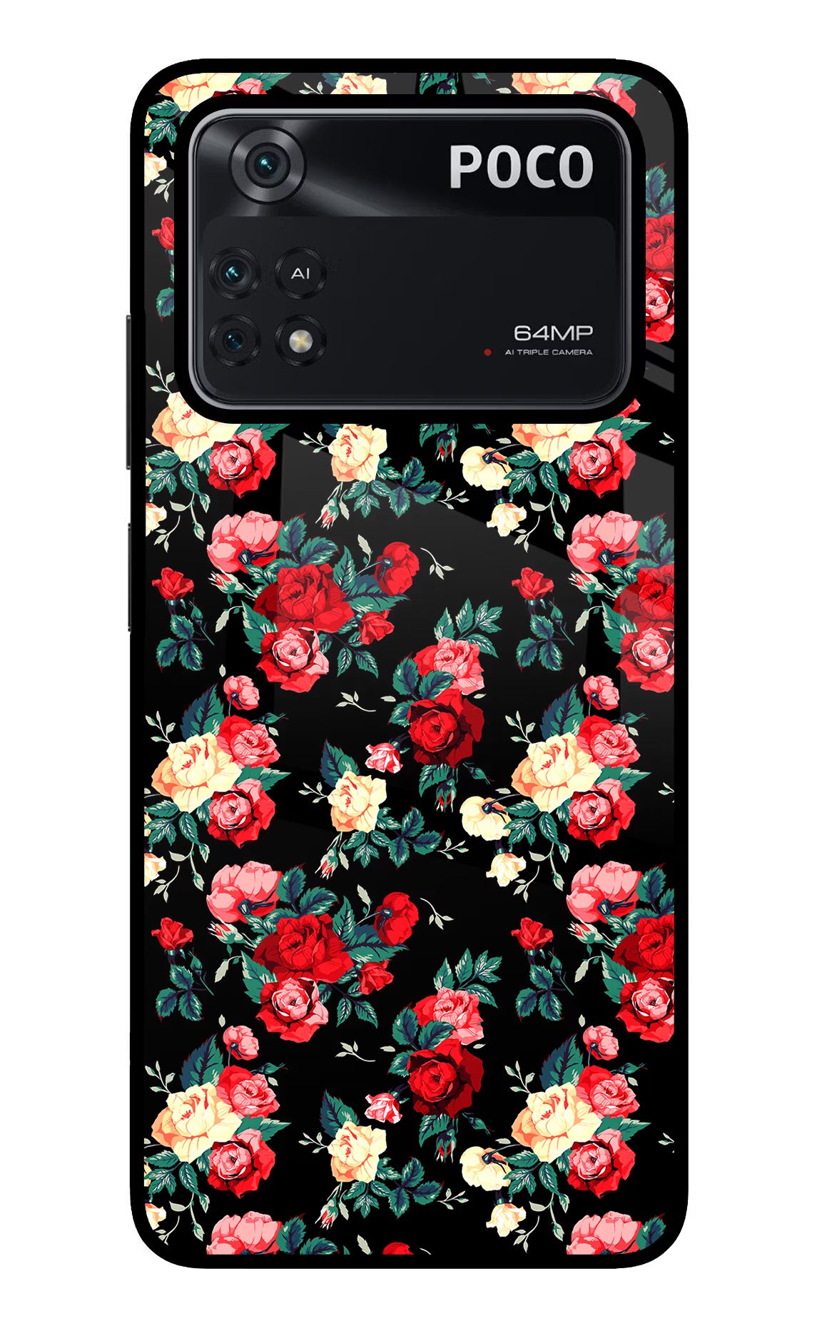 Rose Pattern Poco M4 Pro 4G Glass Case