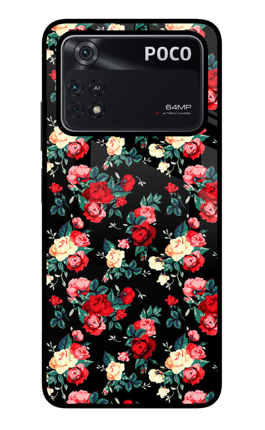 Rose Pattern Poco M4 Pro 4G Glass Case