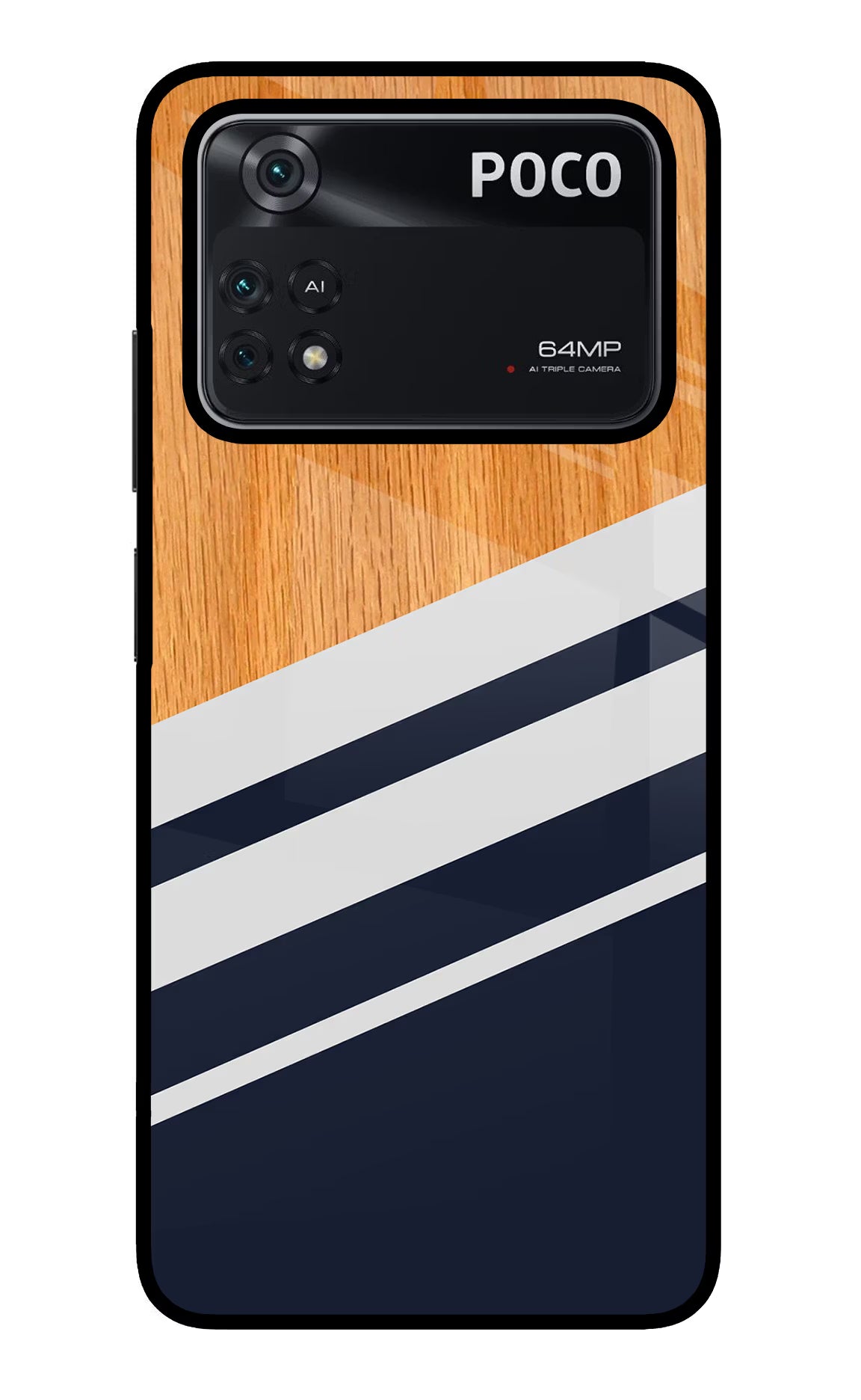 Blue and white wooden Poco M4 Pro 4G Glass Case