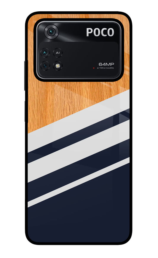 Blue and white wooden Poco M4 Pro 4G Glass Case
