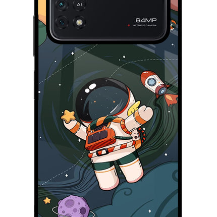 Cartoon Astronaut Poco M4 Pro 4G Glass Case