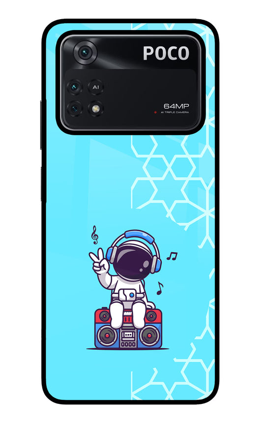 Cute Astronaut Chilling Poco M4 Pro 4G Glass Case