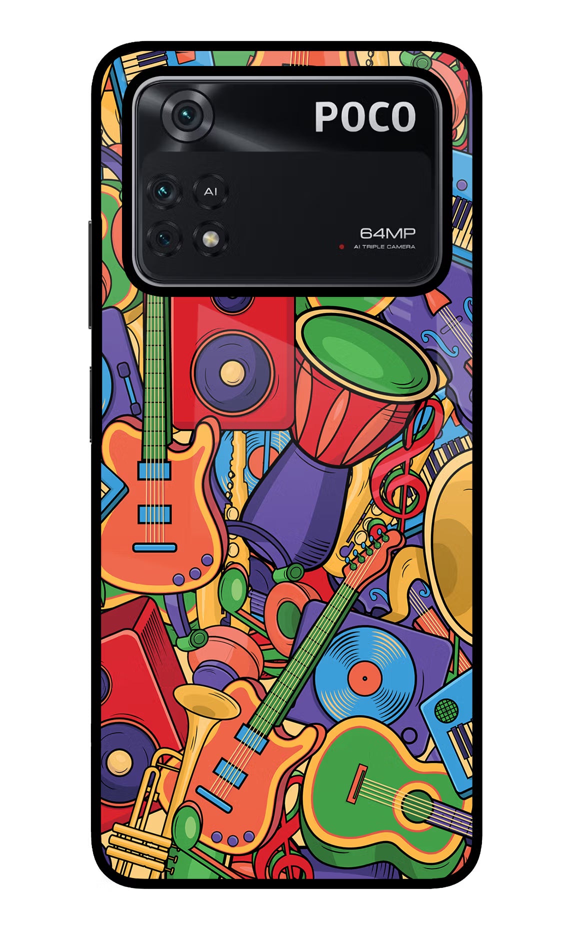 Music Instrument Doodle Poco M4 Pro 4G Glass Case
