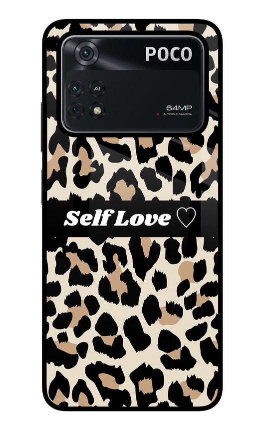 Leopard Print Self Love Poco M4 Pro 4G Glass Case