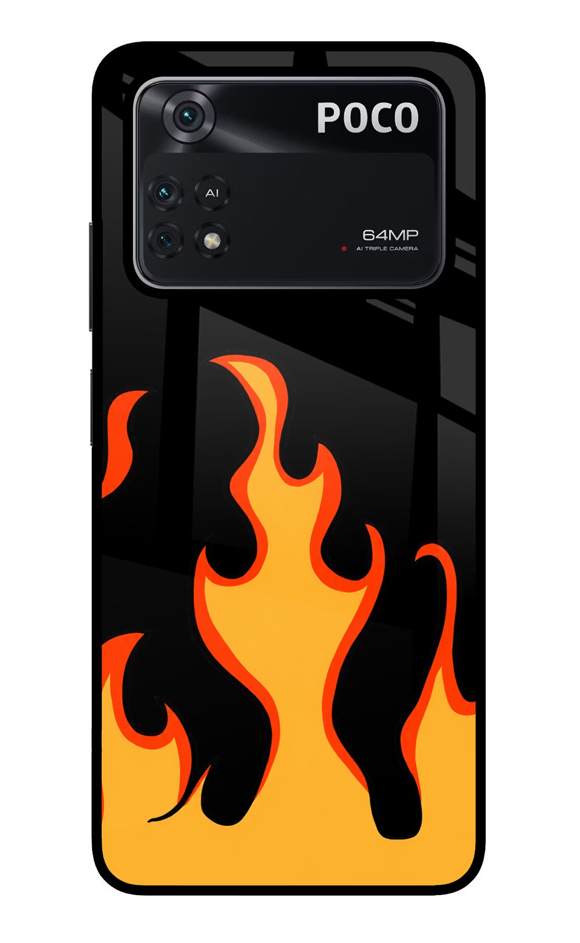 Fired Up – Black Poco M4 Pro 4G Glass Case Back Cover by Casekaro