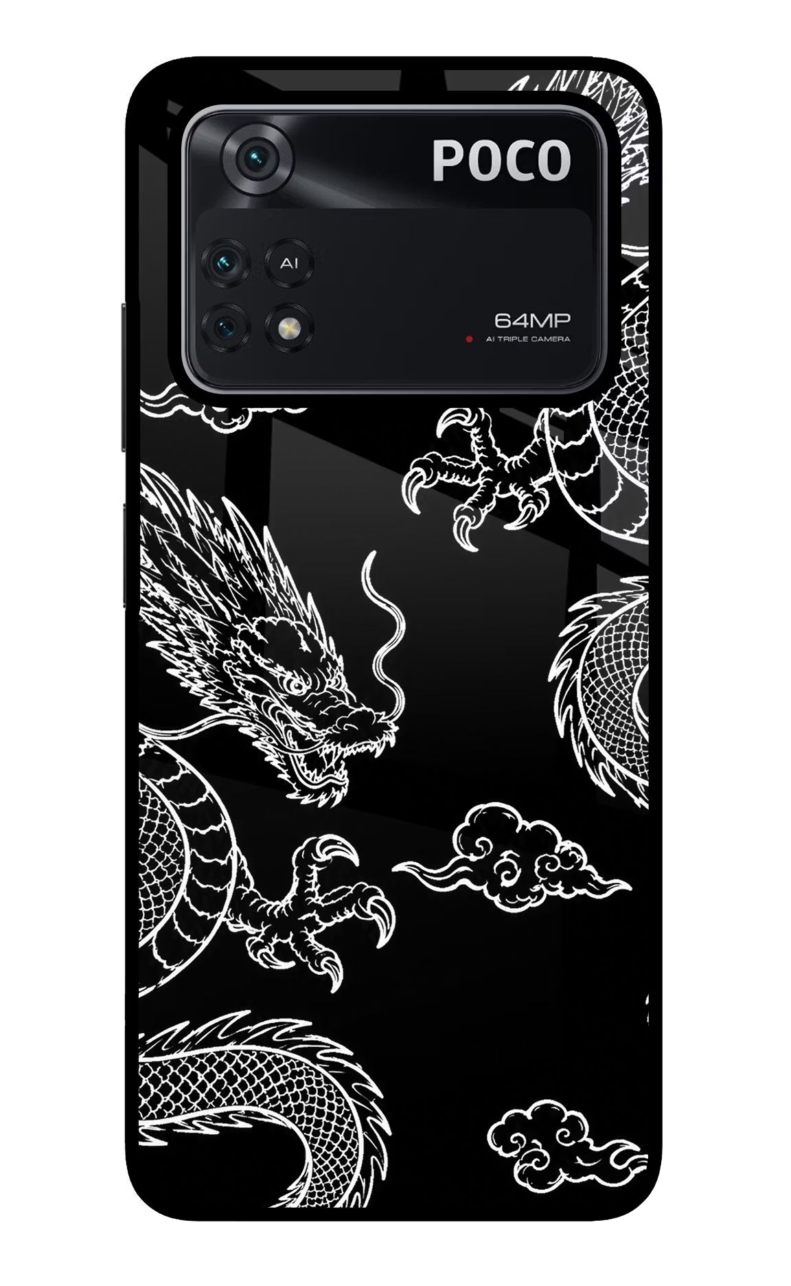 Twin Dragons Poco M4 Pro 4G Glass Case Back Cover by Casekaro