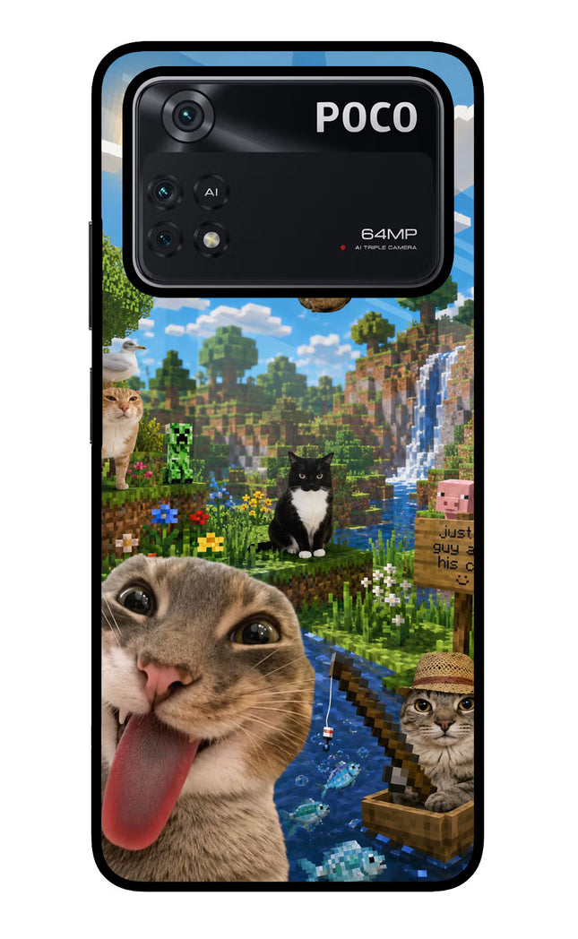 Minecraft Cat Chaos Poco M4 Pro 4G Glass Case