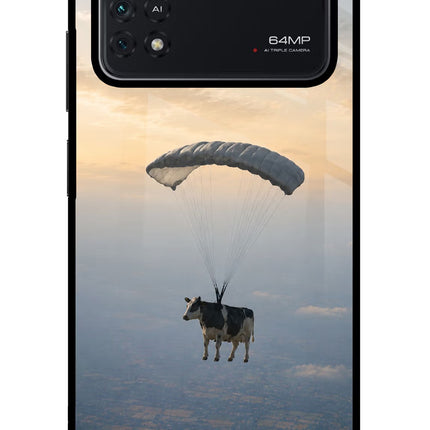 Skydiving Cow Poco M4 Pro 4G Glass Case