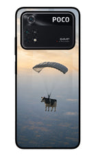 Skydiving Cow Poco M4 Pro 4G Glass Case