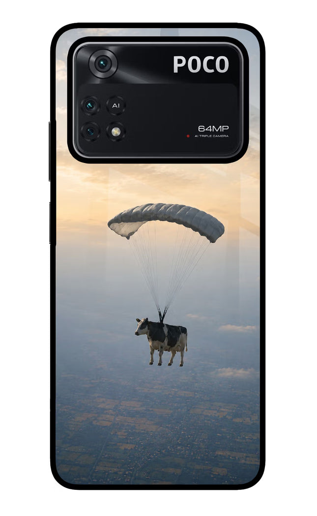 Skydiving Cow Poco M4 Pro 4G Glass Case